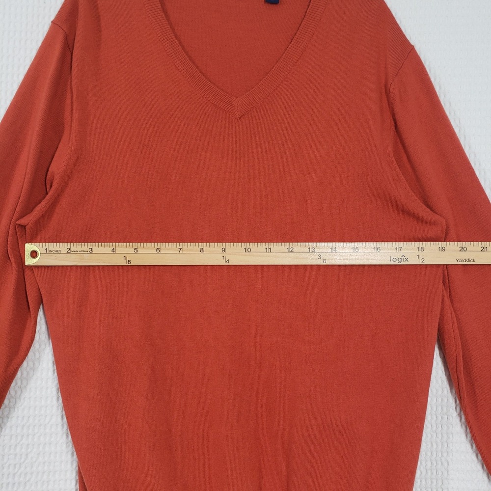IZOD V-Neck Sweater Mens Medium Orange Cotton Wool Blend Knit Classic Preppy - Picture 4 of 13